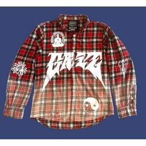 GRIZ Rooted In Radiance Button Up Red Flannel Size Large Gradient
